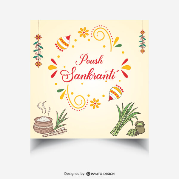 Free Poush Sankranti Poster Design Template – Vector format for festive branding and celebrations.