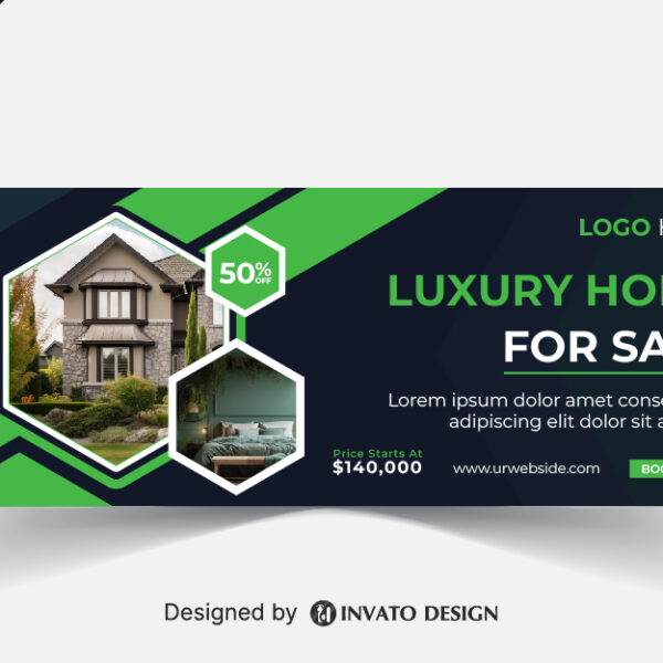 Free real estate social media banner design template in vector format, featuring modern layouts and professional branding elements.