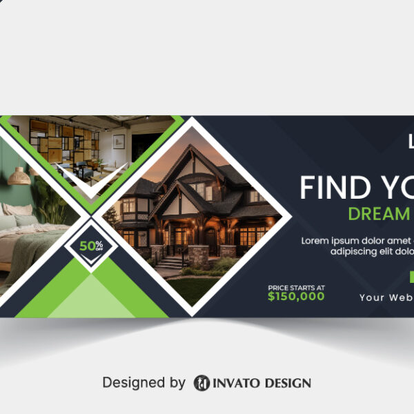 Free real estate social media banner design template in vector format, featuring modern layouts and professional branding elements.