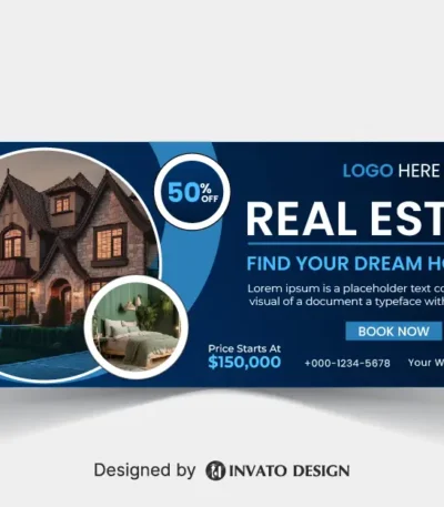 Free real estate social media banner design template in vector format, featuring modern layouts and professional branding elements.