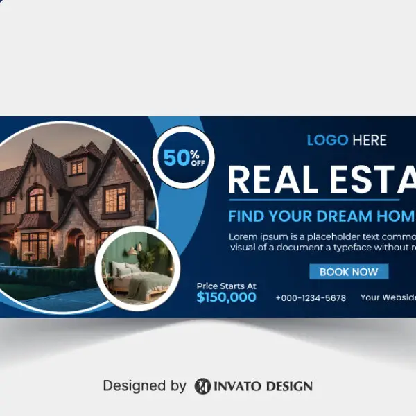 Free real estate social media banner design template in vector format, featuring modern layouts and professional branding elements.