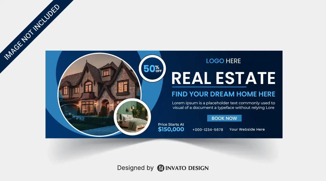 Free real estate social media banner design template in vector format, featuring modern layouts and professional branding elements.