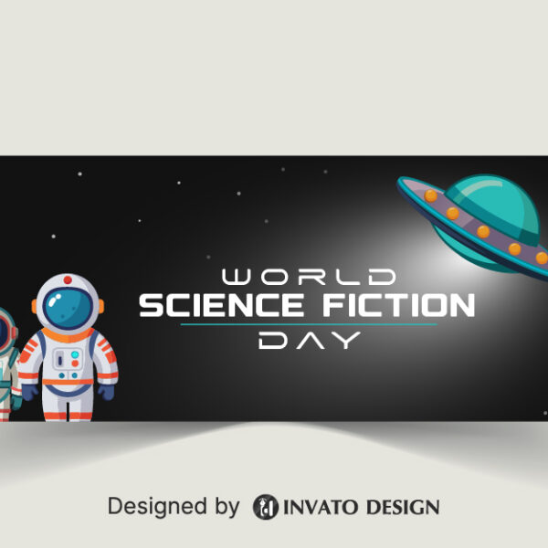 Free Science Fiction Day social media banner template in vector format with space-inspired graphics, customizable colors, and professional layouts for online platforms.