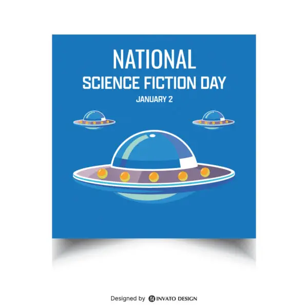 High-quality Science Fiction Day social media post template in vector format with customizable colors and layouts, ideal for professional visuals on any platform.