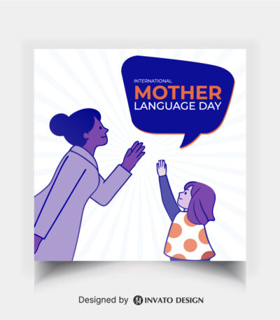 Editable Mother Language Day social media post template featuring vibrant colors, cultural elements, and customizable text, perfect for International Language Day.