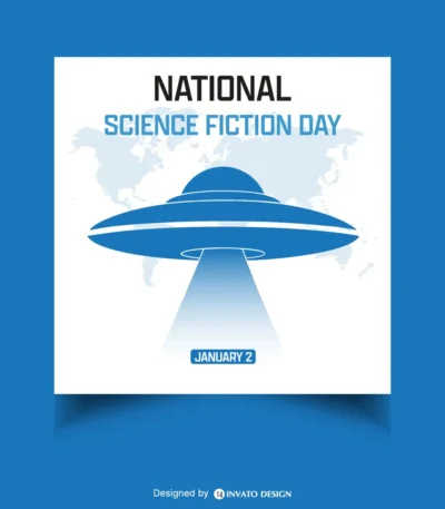 High-quality Science Fiction Day social media post template in vector format with customizable colors and layouts, ideal for professional visuals on any platform