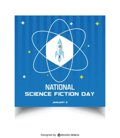 High-quality Science Fiction Day social media post template in vector format with customizable colors and layouts, ideal for professional visuals on any platform.