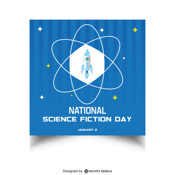 High-quality Science Fiction Day social media post template in vector format with customizable colors and layouts, ideal for professional visuals on any platform.