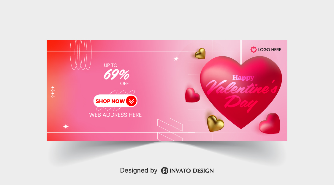 Free Valentine’s Day social media banner template in vector format featuring romantic designs, customizable text, and professional visuals for digital platforms