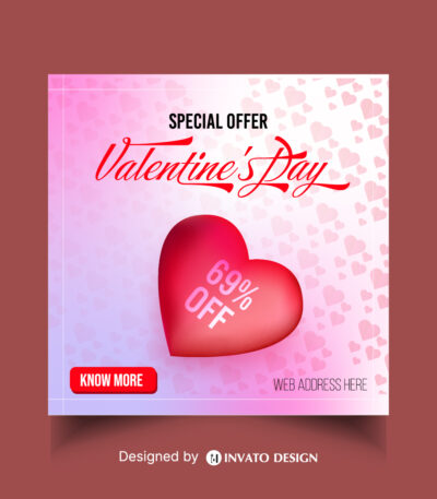 Free Valentine’s Day social media post template in vector format featuring romantic designs, customizable elements, and professional visuals for heartfelt messages.