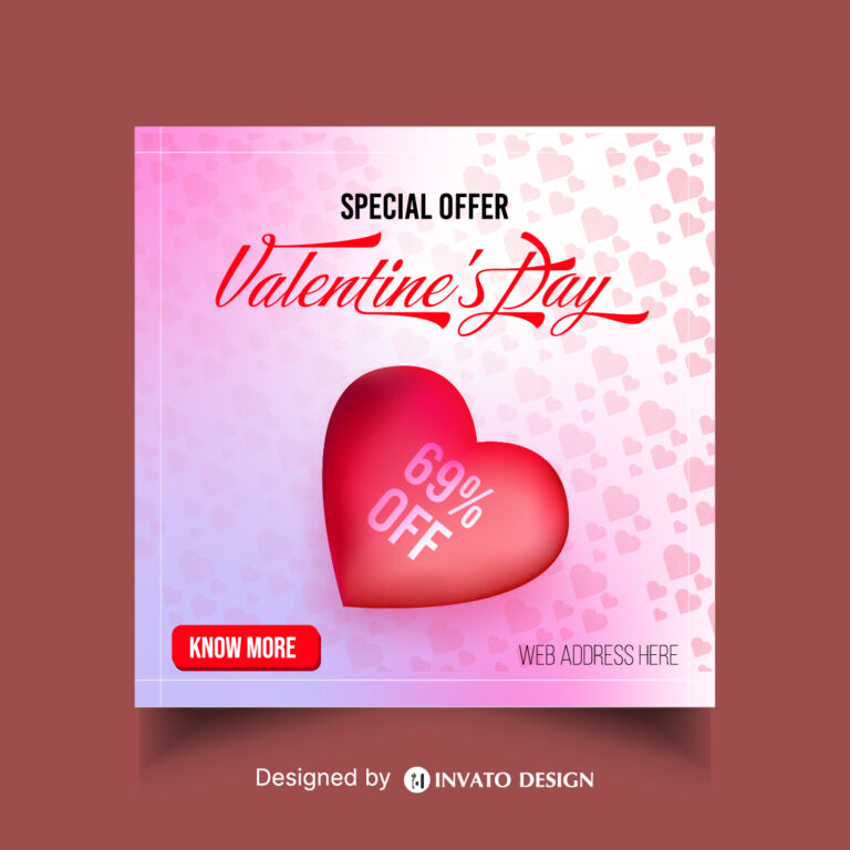 Free Valentine’s Day social media post template in vector format featuring romantic designs, customizable elements, and professional visuals for heartfelt messages.