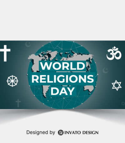 Free World Religion Day social media banner template in vector format featuring harmonious designs, customizable elements, and professional visuals for promoting unity.