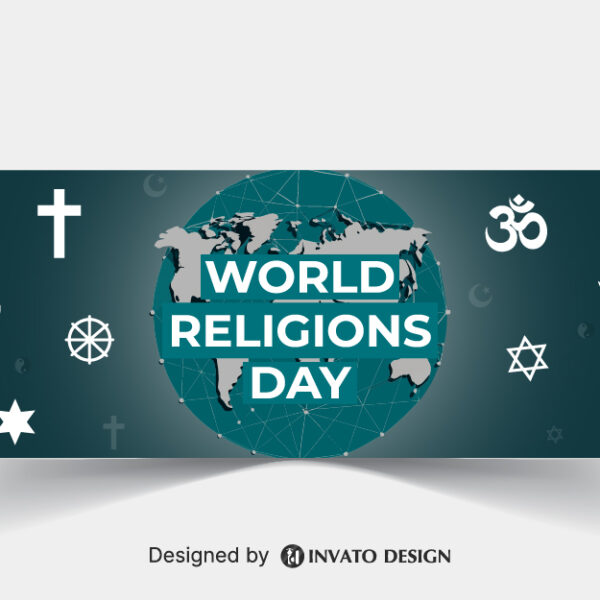 Free World Religion Day social media banner template in vector format featuring harmonious designs, customizable elements, and professional visuals for promoting unity.