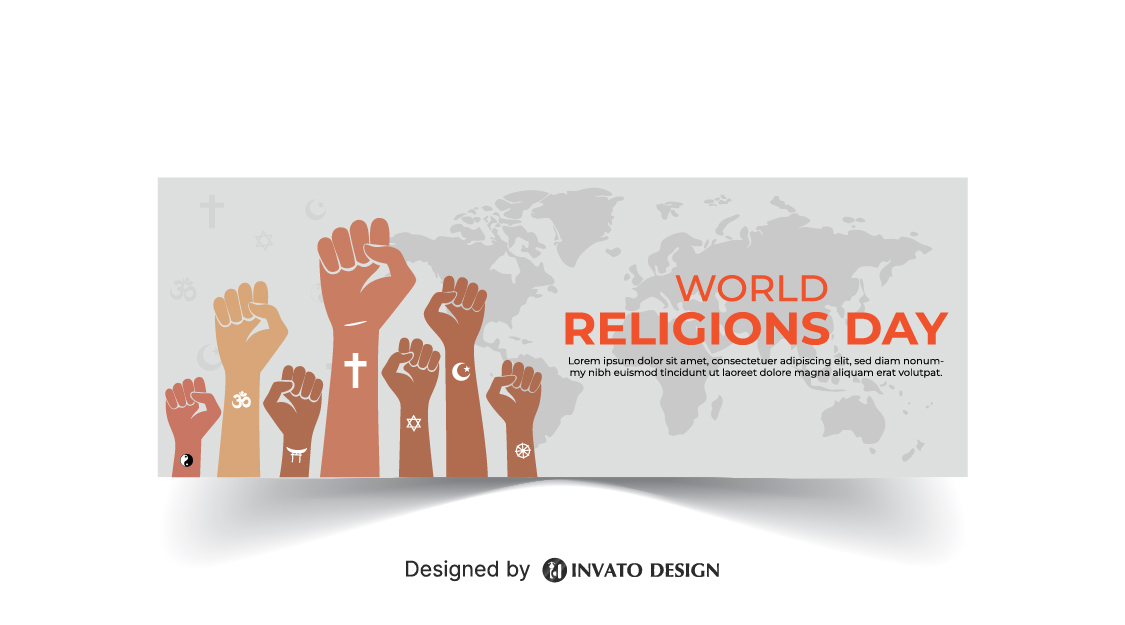 Free World Religion Day social media banner template in vector format featuring harmonious designs, customizable elements, and professional visuals for promoting unity.