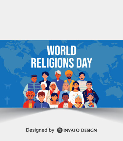 Free World Religion Day social media banner template in vector format featuring harmonious designs, customizable elements, and professional visuals for promoting unity.