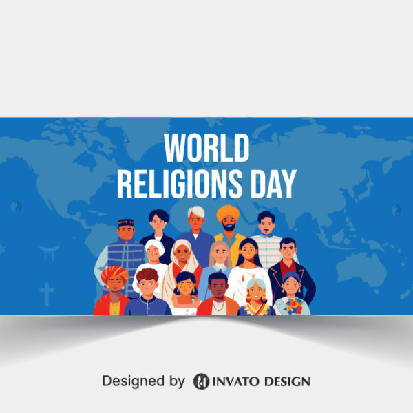 Free World Religion Day social media banner template in vector format featuring harmonious designs, customizable elements, and professional visuals for promoting unity.