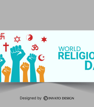 Free World Religion Day social media banner template in vector format featuring harmonious designs, customizable elements, and professional visuals for promoting unity.