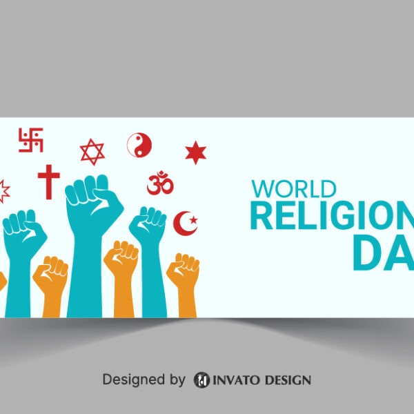 Free World Religion Day social media banner template in vector format featuring harmonious designs, customizable elements, and professional visuals for promoting unity.