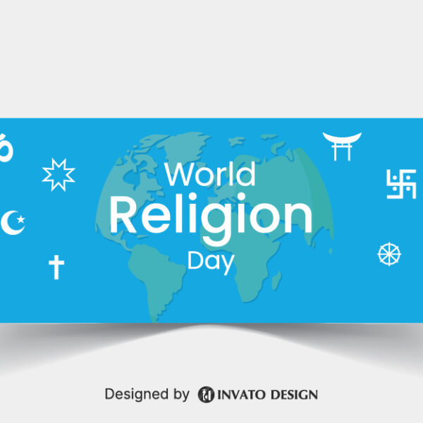 Free World Religion Day social media banner template in vector format featuring harmonious designs, customizable elements, and professional visuals for promoting unity.