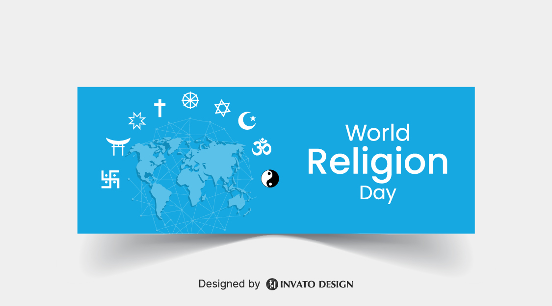 Free World Religion Day social media banner template in vector format featuring harmonious designs, customizable elements, and professional visuals for promoting unity.