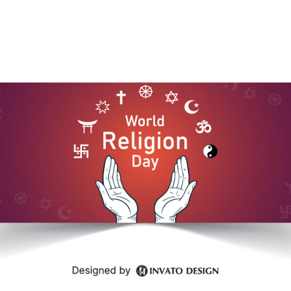 Free World Religion Day social media banner template in vector format featuring harmonious designs, customizable elements, and professional visuals for promoting unity.