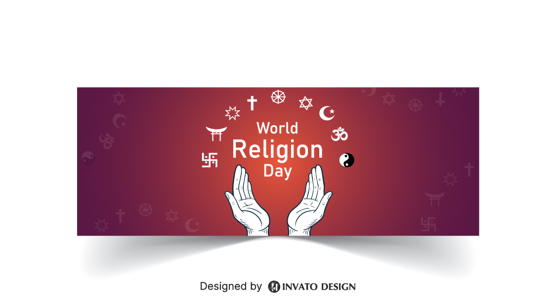 Free World Religion Day social media banner template in vector format featuring harmonious designs, customizable elements, and professional visuals for promoting unity.