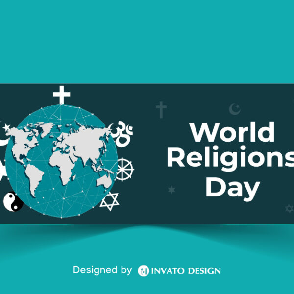 Free World Religion Day social media banner template in vector format featuring harmonious designs, customizable elements, and professional visuals for promoting unity.